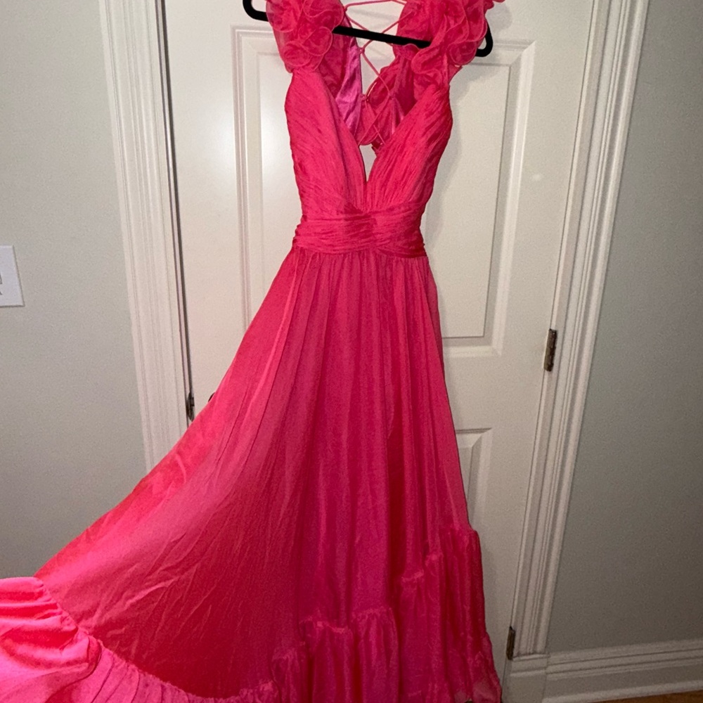 MAC DUGGAL HOT PINK RUFFLE DRESS - Picture 7 of 10
